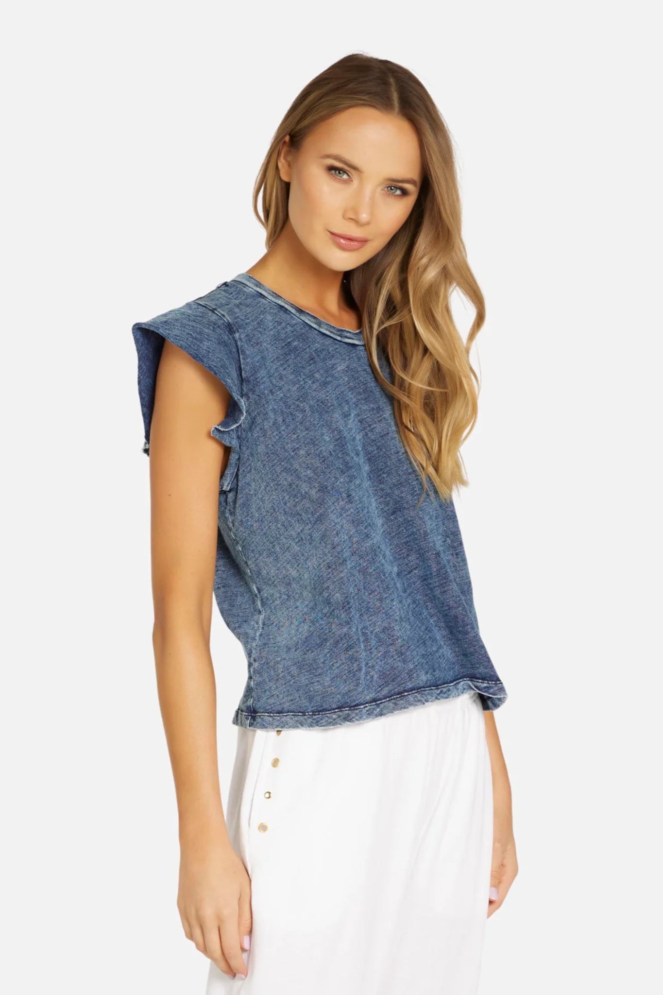 Apex Bloom Short Sleeve Acid Denim Tee